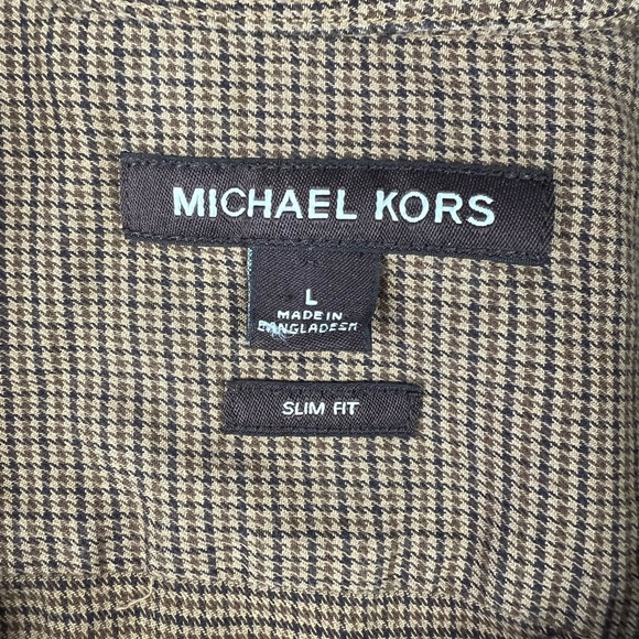 Michael Kors Men's Brown Plaid Long Sleeve Slim Fit Button Shirt - Large - Picture 2 of 2